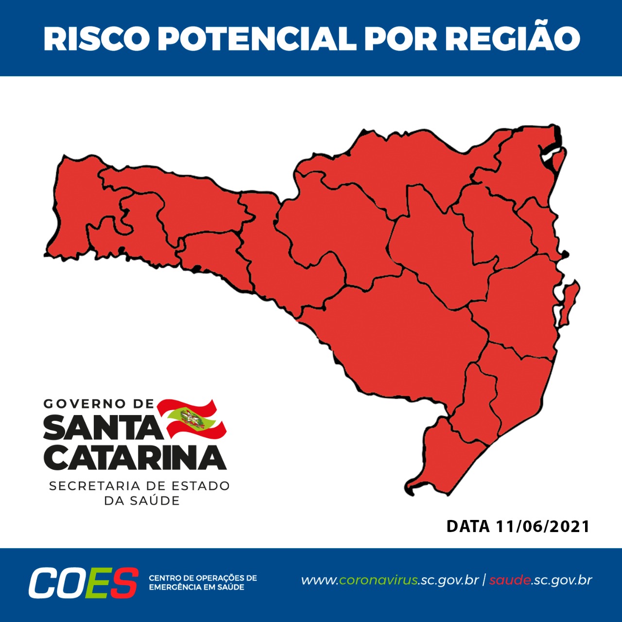 Matriz com mapa de Santa Catarina com todas regiões em vermelho.