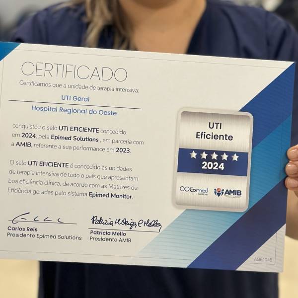 Hospital Regional do Oeste recebe Selo de UTI Eficiente pelo segundo ano consecutivo