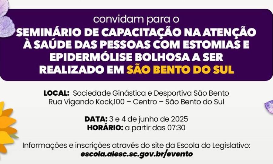 Estão abertas as inscrições para capacitação de profissionais no atendimento de pessoas com Estomias e Epidermólise Bolhosa em São Bento do Sul