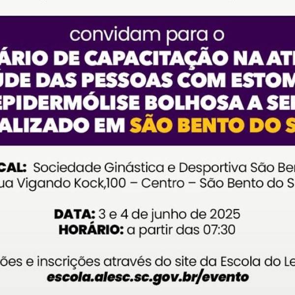 Estão abertas as inscrições para capacitação de profissionais no atendimento de pessoas com Estomias e Epidermólise Bolhosa em São Bento do Sul